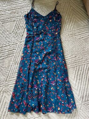 Jason Wu Teal Floral Slip Dress with Spaghetti Straps